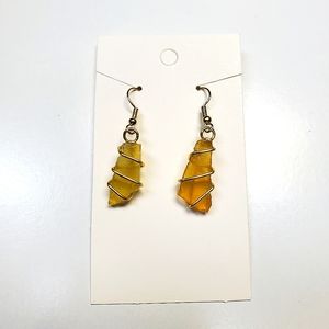 Wire wrap yellow sea glass earrings